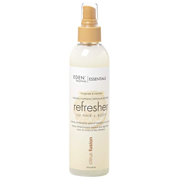 About this item FRESHEN SCENT : Enjoy the gentle, pleasant aroma of this refresher spray without the worry of an overpowering fragrance. CONTROL FRIZZ: The nourishing ingredients help bring moisture back into the hair (and/or skin), ultimately smoothing the shaft and resulting in frizz-free tresses HYDRATE: The various nutriet-rich ingredients found in the Citrus Fusion Refresher, work to restore moisture back into the hair NO BUILD UP: With an ultra-lightweight formula, The Refresher will NOT leave behind buildup or flakes; it can be used daily EDEN BodyWorks: For over a decade, coming up with straightforward solutions aimed at common, everyday beauty concerns has been EDEN’s promise to you. Inspired by nature, we offer quality products that treat and maintain the hair and body’s original design.